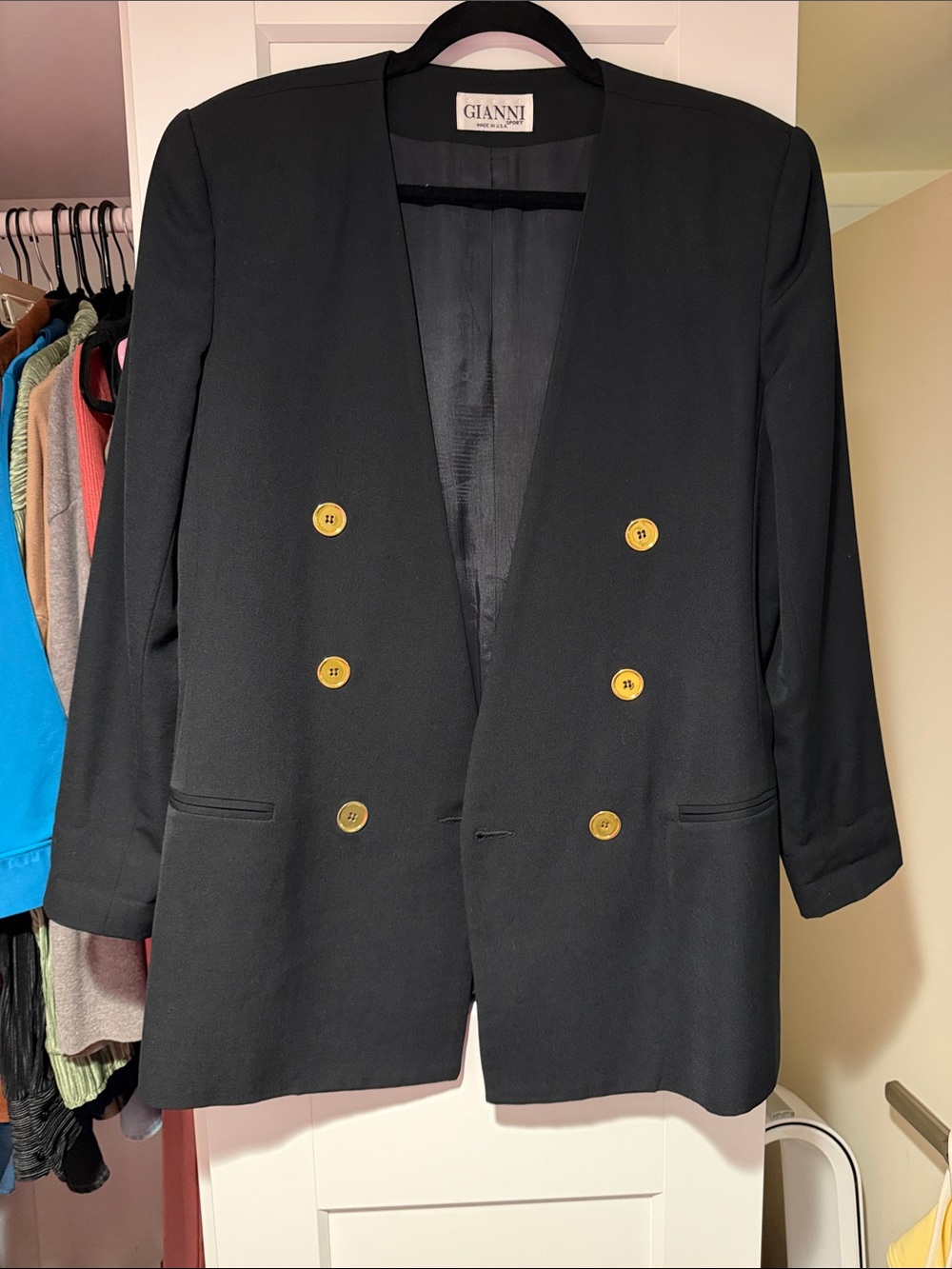 Ganni Black Double-Breasted Blazer with Gold Buttons
